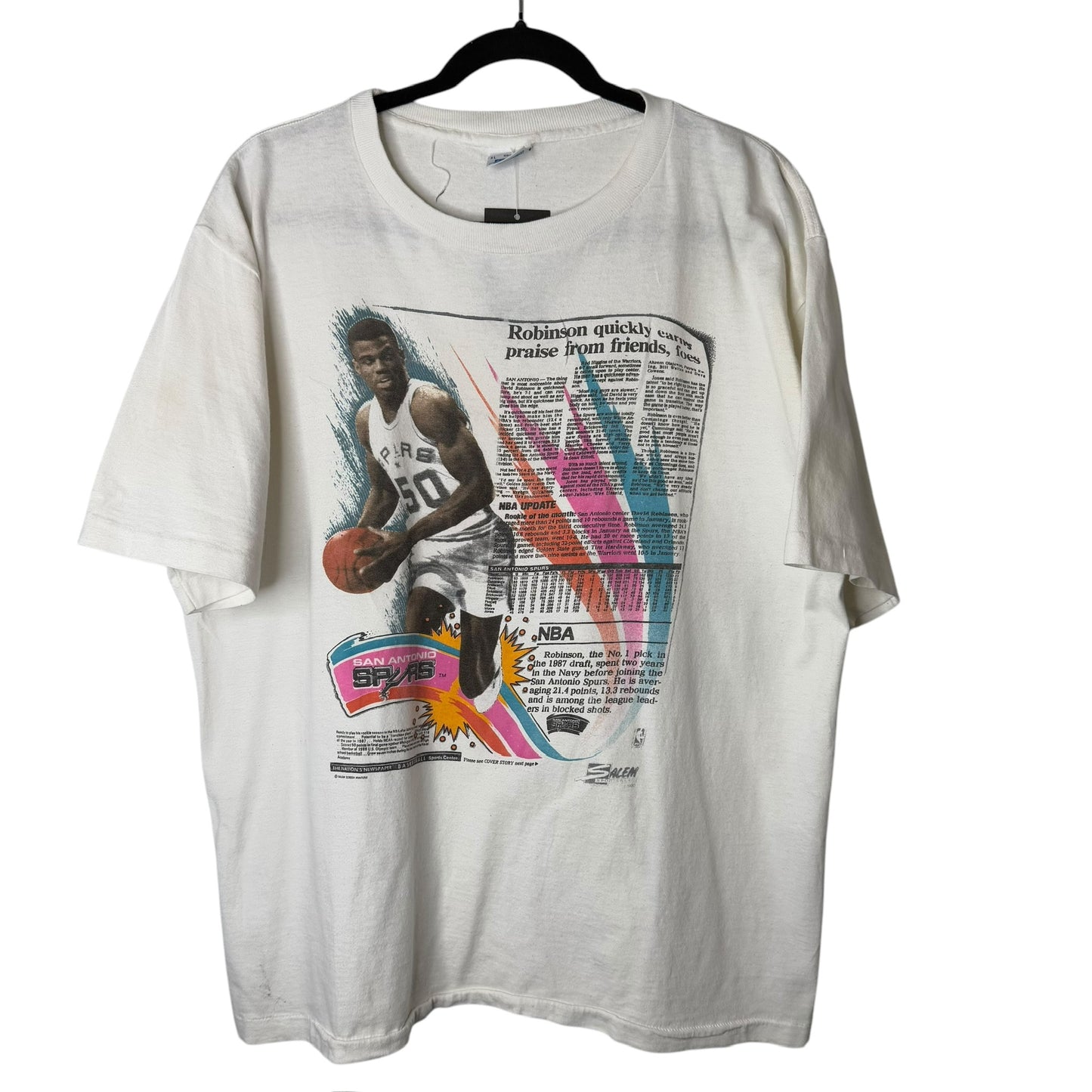 1990 David Robinson San Antonio Spurs NBA T-shirt Sz XL (A1550)