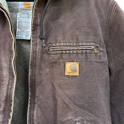 Carhartt Brown Sherpa Lined Hooded Jacket Sz S (A7589)