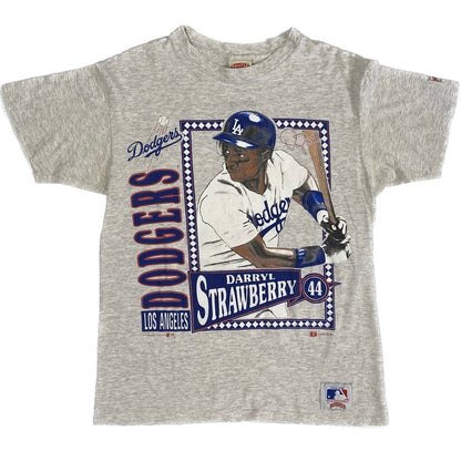 1990 Darryl Strawberry LA Dodger Nutmeg T-shirt Sz L (A284)