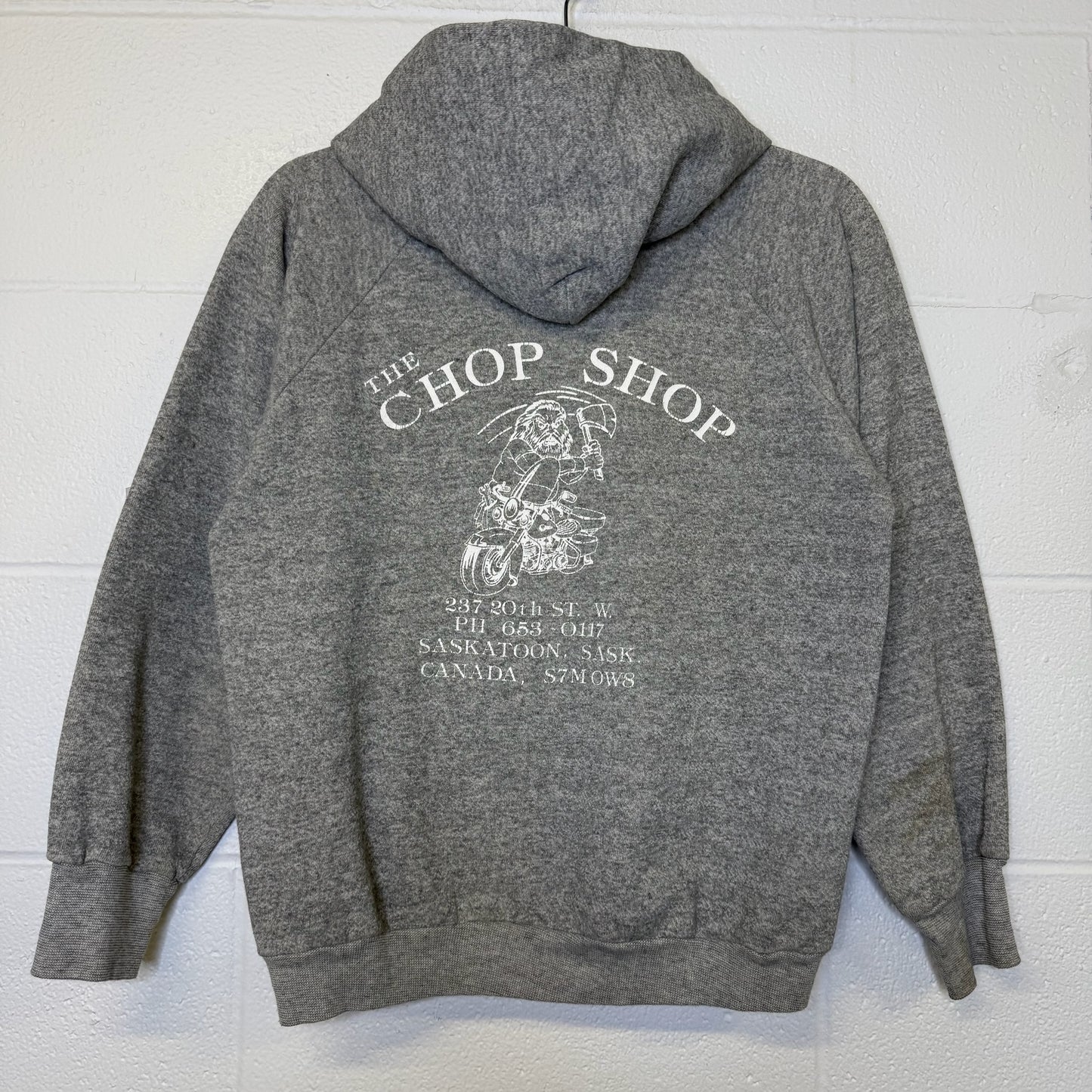 80s Harley Davidson 3D Emblem Saskatoon Chop Shop Hoodie Sz S