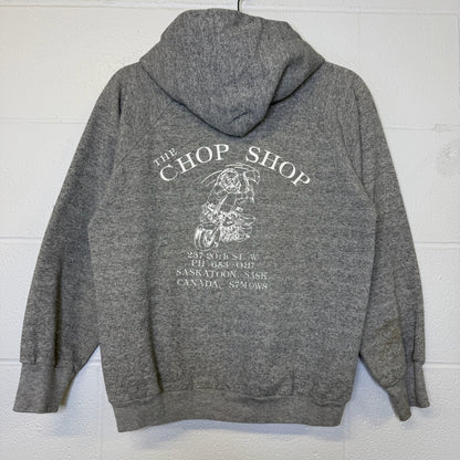 80s Harley Davidson 3D Emblem Saskatoon Chop Shop Hoodie Sz S