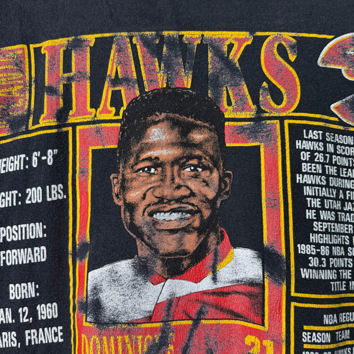 90s Atlanta Hawks Dominique Wilkins Nutmeg NBA Stats T-Shirt Sz L