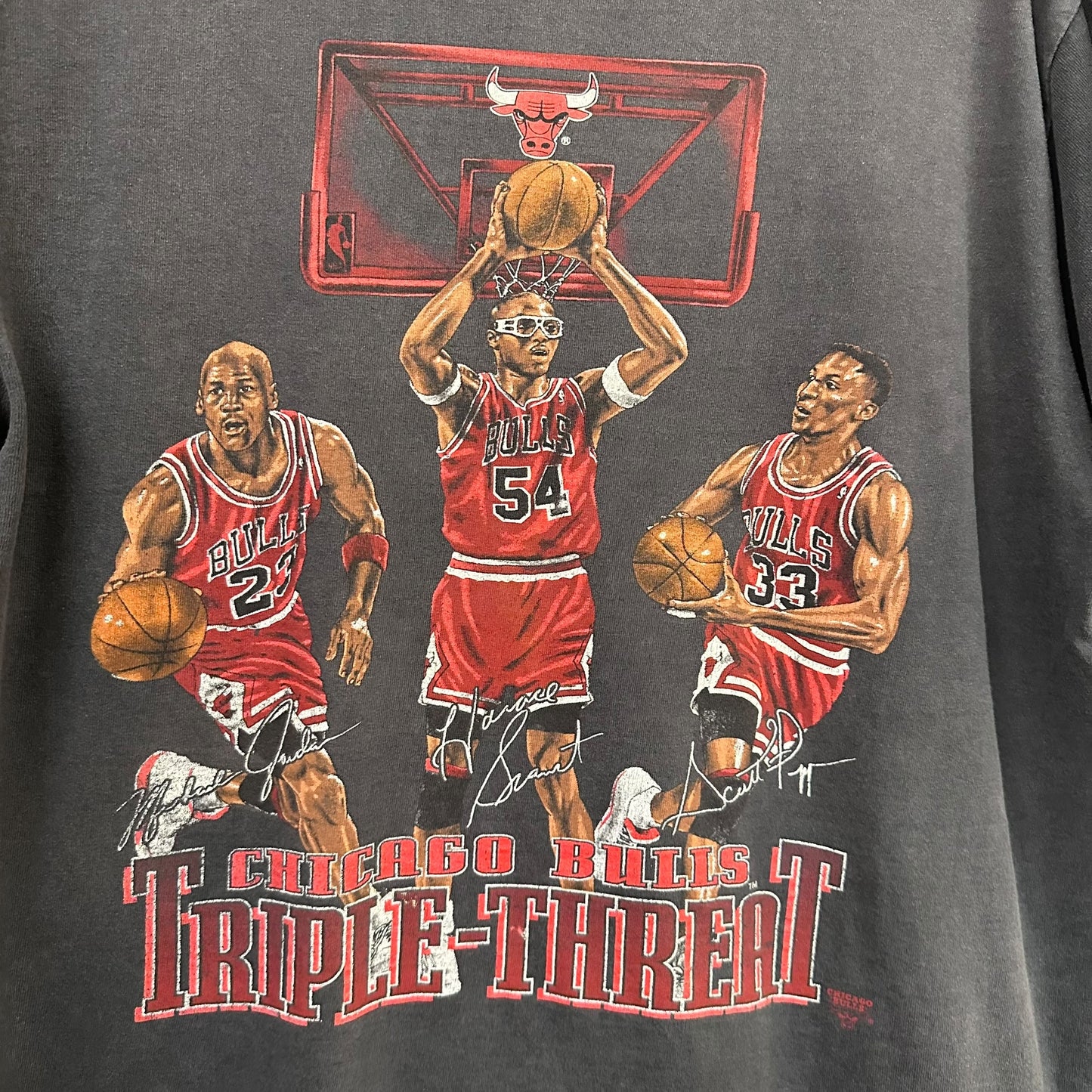 90s Chicago Bulls Triple Threat T-shirt Sz XL (A3772)