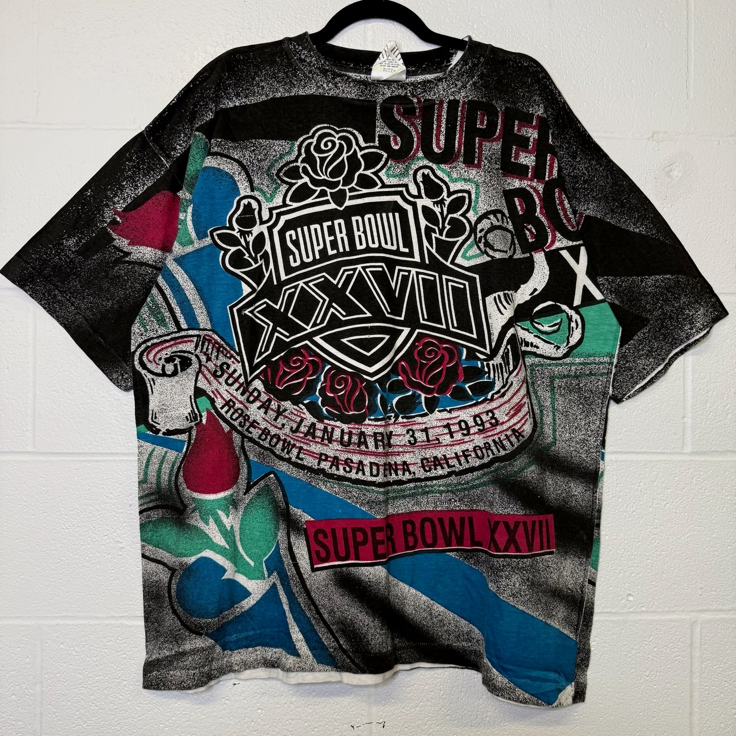 1993 Rose Bowl Super Bowl AOP NFL T-shirt Sz XL (B2313)