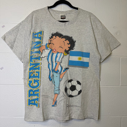 90s Betty Boop Argentina Football T-shirt Sz L (B593)