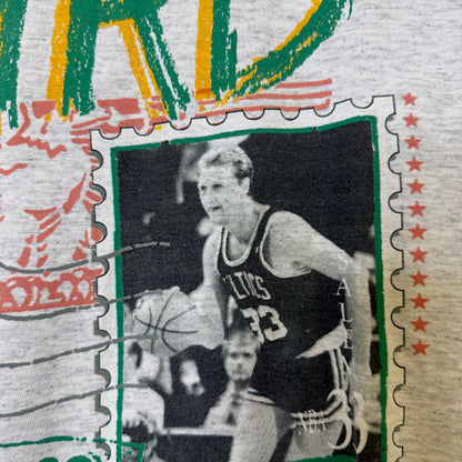 1990 Boston Celtics Larry Bird Salem Stamp NBA T-Shirt Sz L (B2203)