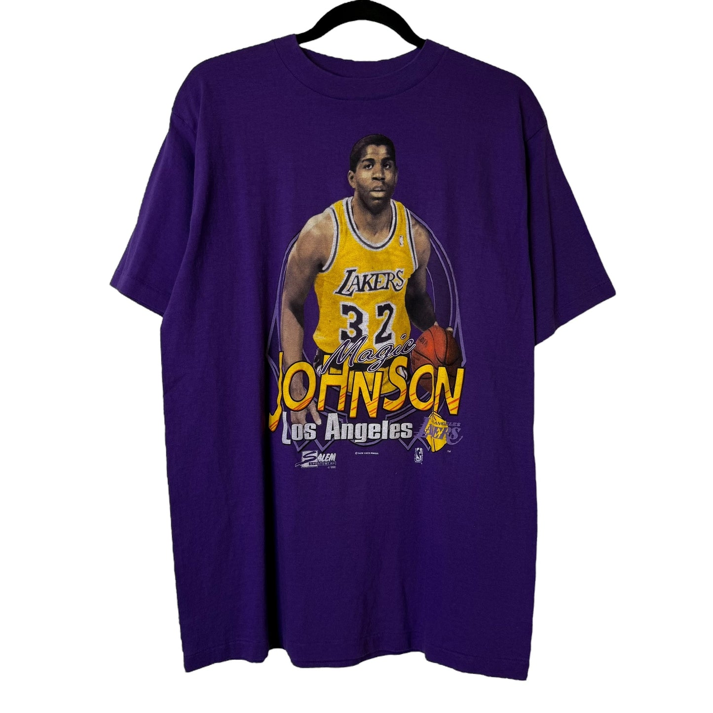 1990 Magic Johnson Los Angeles Lakers Salem NBA T-shirt Sz L (A3093)