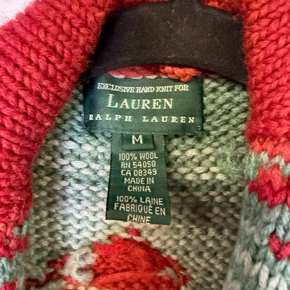 Vintage Polo Ralph Lauren Hand Knit Cardigan Jacket 100% Wool