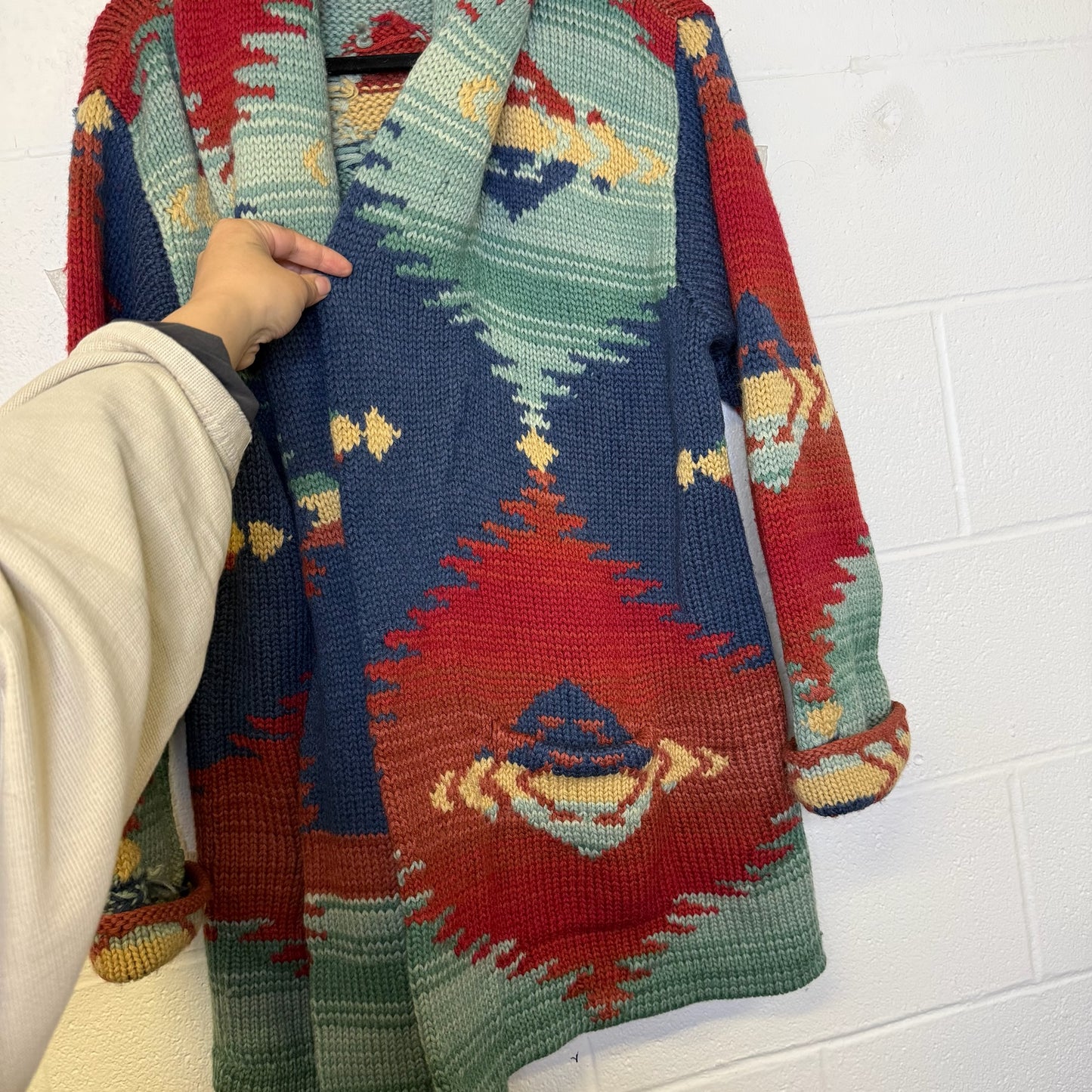 Vintage Polo Ralph Lauren Hand Knit Cardigan Jacket 100% Wool