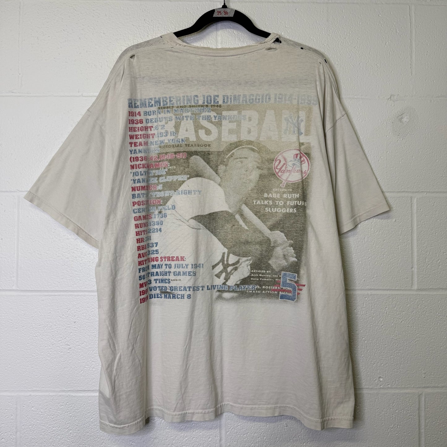 1999 New York Yankees MLB Joe Dimaggio T-shirt Sz XL (B1653)