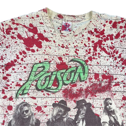 1991 Poison Flesh & Blood AOP Tour T-Shirt Sz L