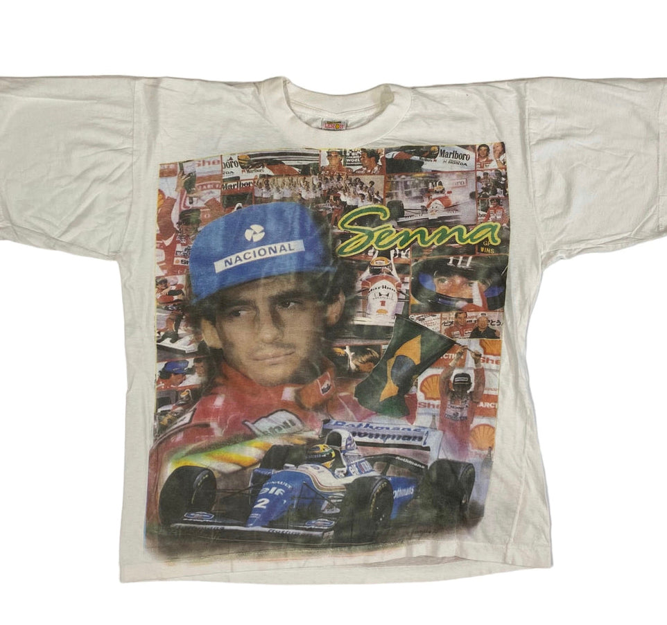 80’s Ayrton Senna AOP F1 T-shirt Sz 2XL (A1386)