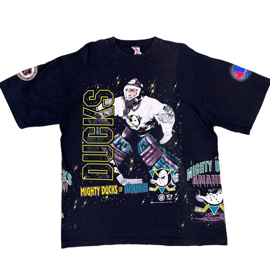 1994 Anaheim Mighty Ducks Bulletin Athletics AOP T-Shirt Sz XL