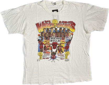 1993 Chicago Bulls 3-Time NBA Champions Comic T-shirt Sz XL (A535)