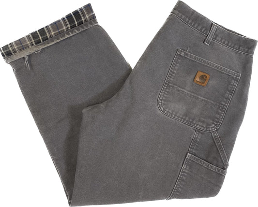 Carhartt Grey Flannel Lined Carpenter Pants Sz 38 x 30 (L307)
