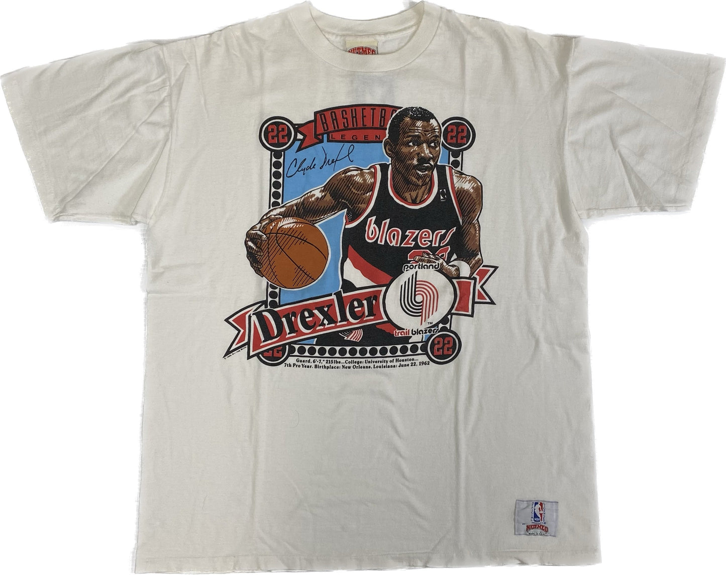 1989 Clyde Drexler Portland Trailblazers Nutmeg T-shirt Sz XL