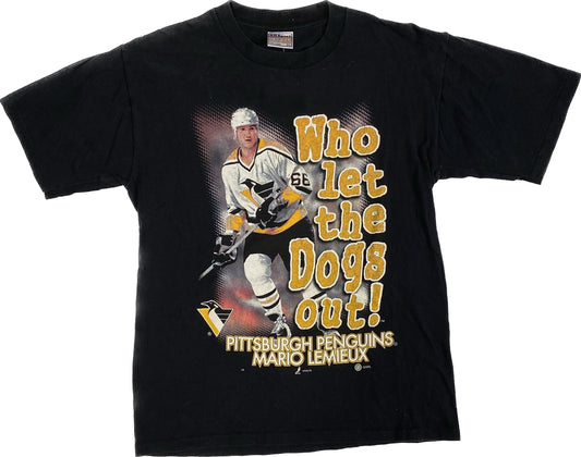 90’s Mario Lemieux ‘Who let the dogs out!’ T-shirt Sz M (L278)