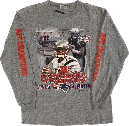 2002 Tom Brady Patriots AFC Champions LS T-shirt Sz M (3423)