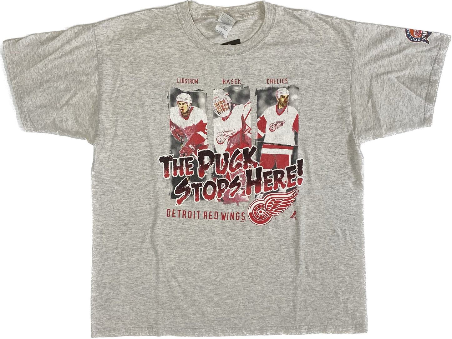 2002 Detroit Redwings Stanley Cup Champions ‘The Puck Stops Herr’ T-shirt Sz XL (A1559)
