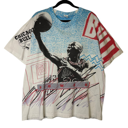 90s Michael Jordan Magic Johnson T's NBA AOP T-shirt Size XL (B2065)