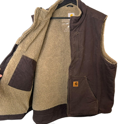 2000's Carhartt Brown Canvas Sherpa Lined Vest Sz XL (A7499)