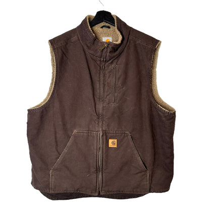 2000's Carhartt Brown Canvas Sherpa Lined Vest Sz XL (A7499)