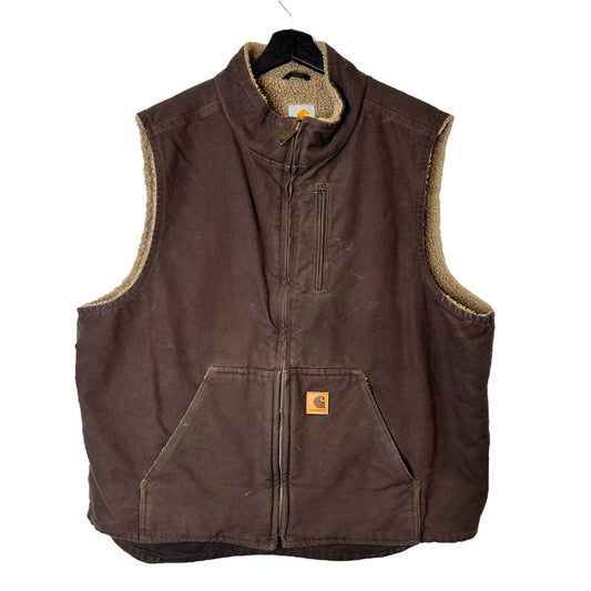 2000's Carhartt Brown Canvas Sherpa Lined Vest Sz XL (A7499)