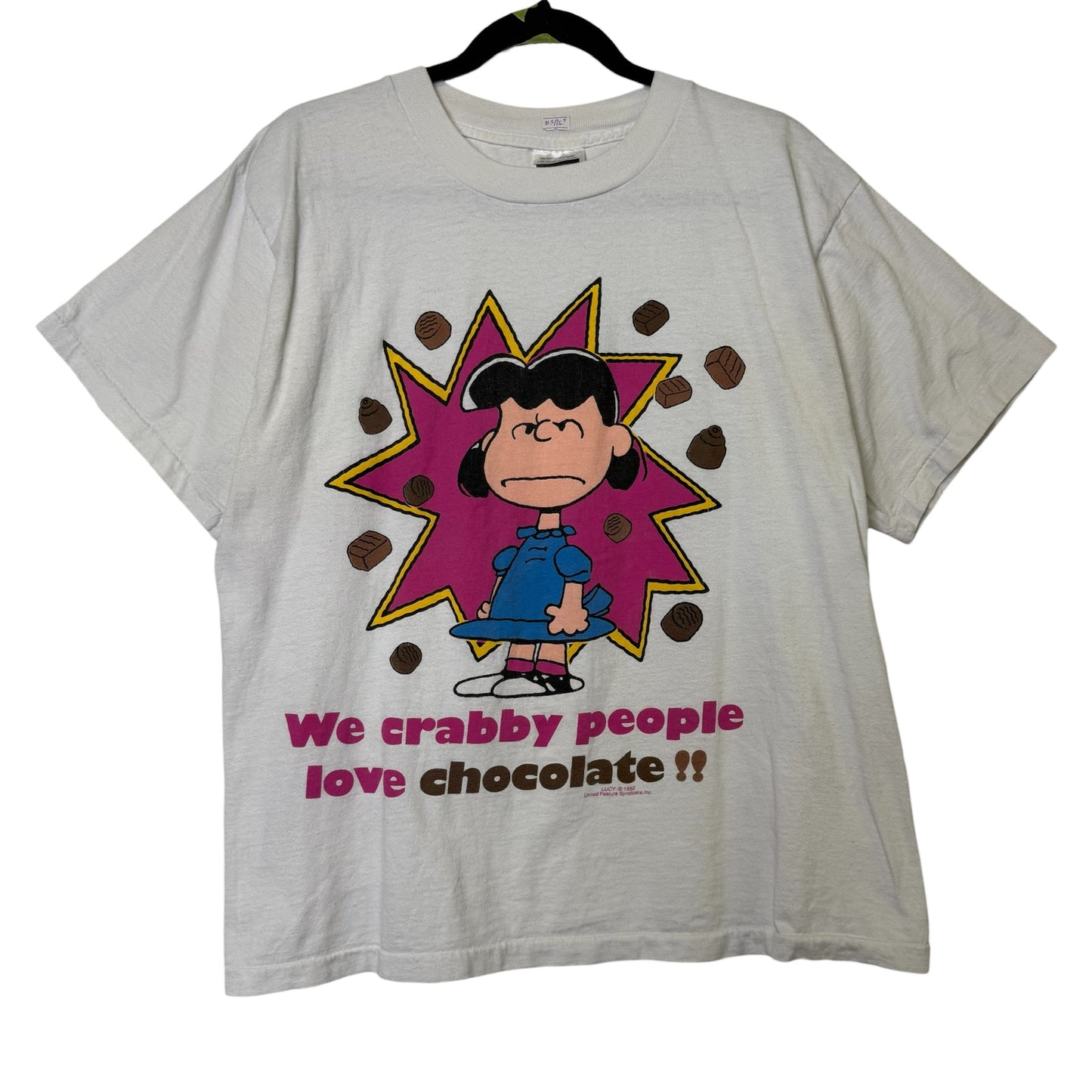 90's Lucy Peanuts Charlie Brown Chocolate T-shirt Sz L (B613)