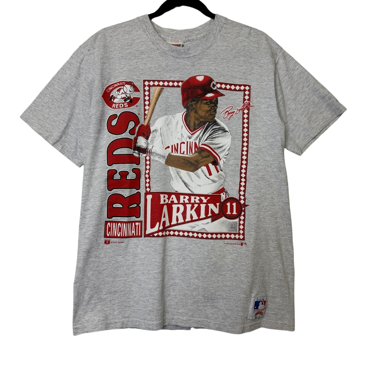 1991 Barry Larkin Cincinatti Reds MLB Nutmeg T-shirt Sz L (B642)