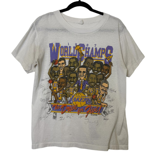 1987 Los Angeles Lakers NBA Caricature T-Shirt Sz L (B631)