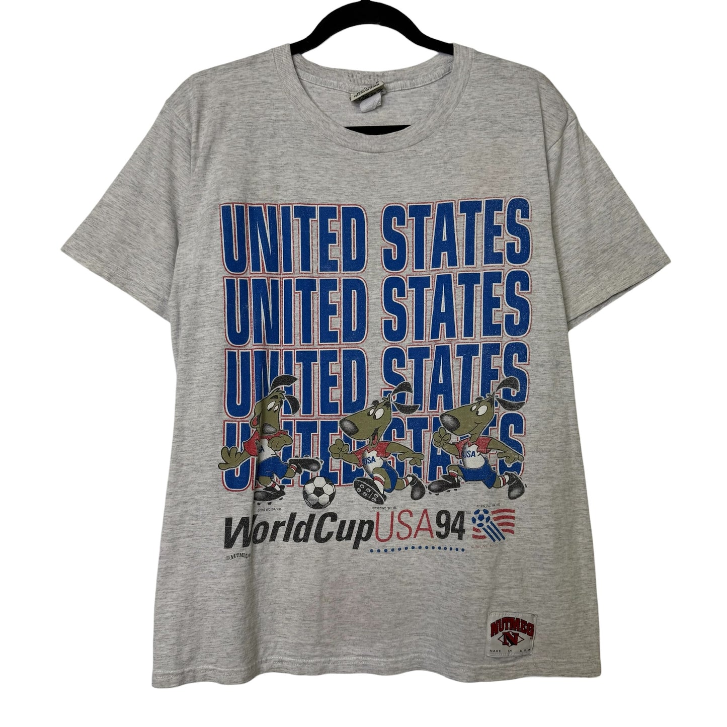 1994 FIFA World Cup Soccer Striker Nutmeg T-Shirt Sz L (B604)