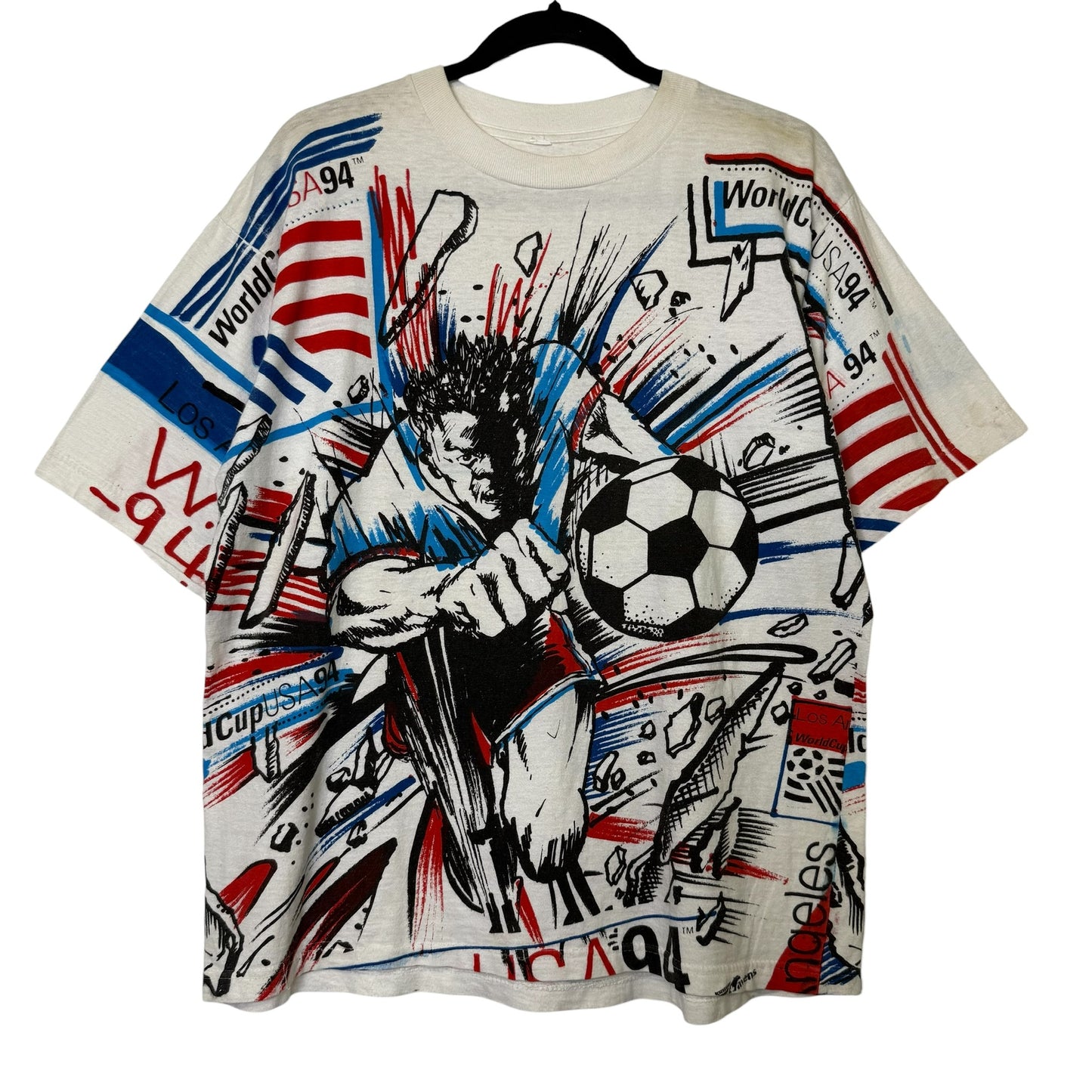 1994 FIFA World Cup AOP Soccer T-Shirt Sz L (B603)