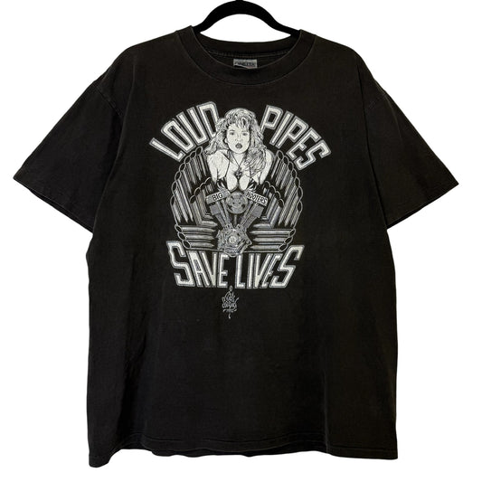 1992 Loud Pipes Save Lives Maui Motorcycle T-Shirt Sz L (B473)