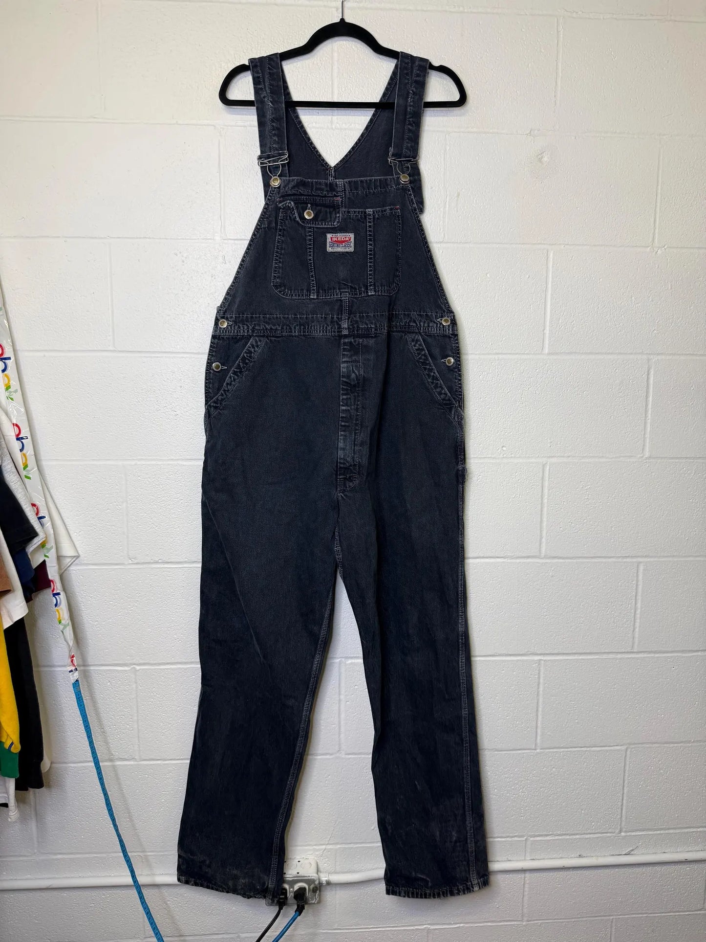 90s Ikeda Denim Overalls Black Sz XL (B2360)