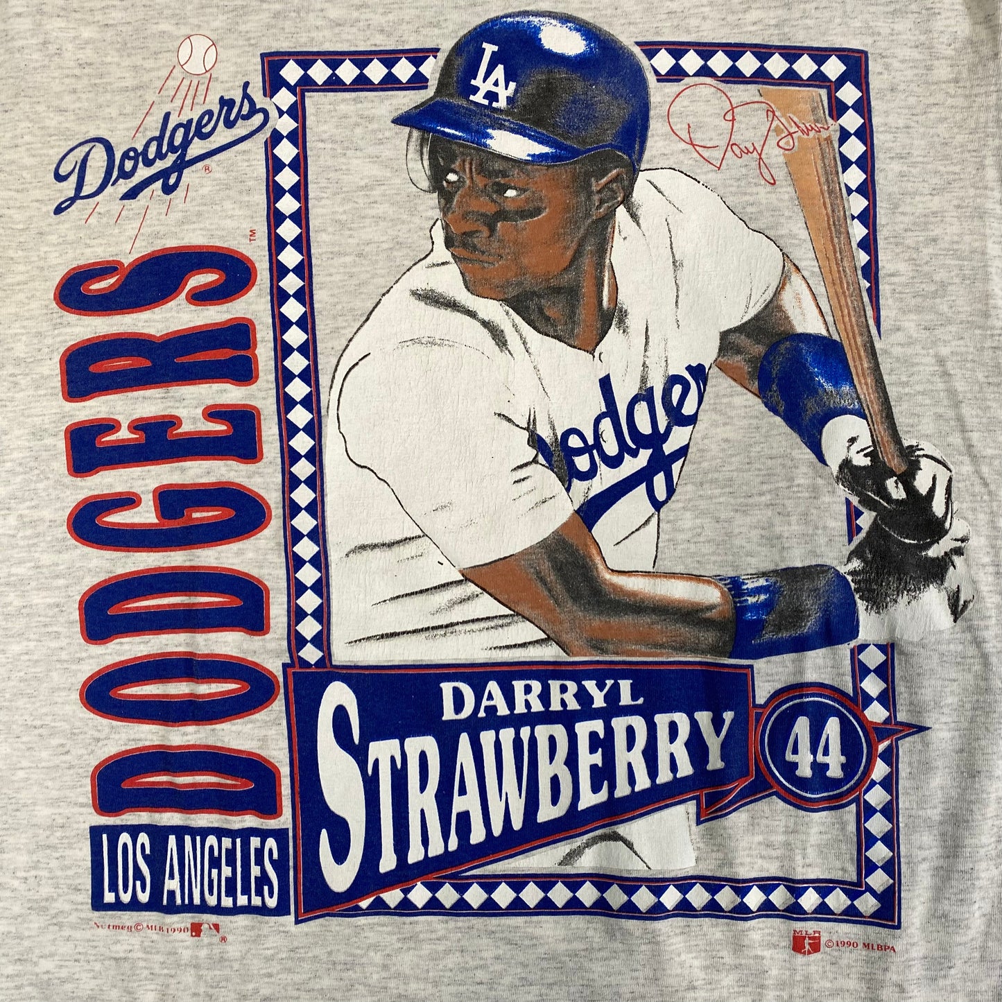 1990 Darryl Strawberry LA Dodger Nutmeg T-shirt Sz L (A284)