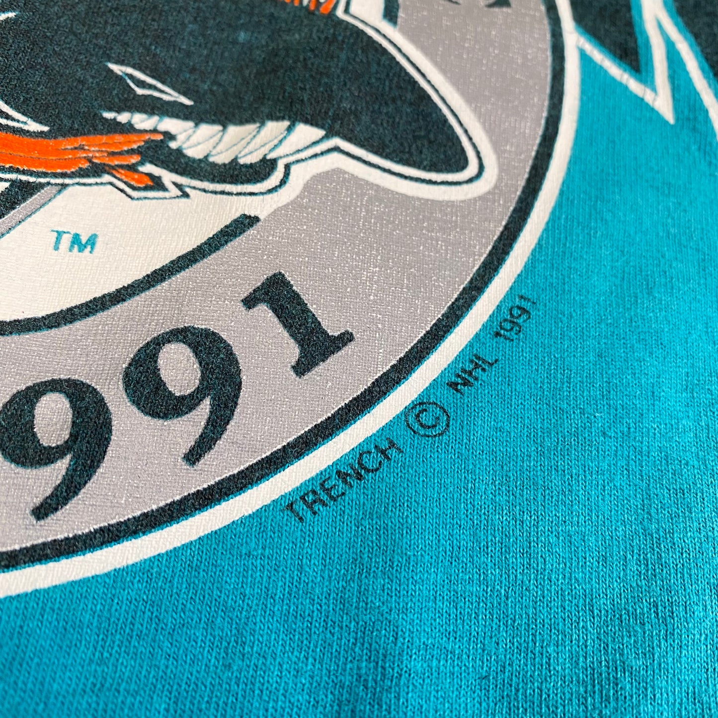 1991 San Jose Sharks Trench T-shirt Sz L (A1923)
