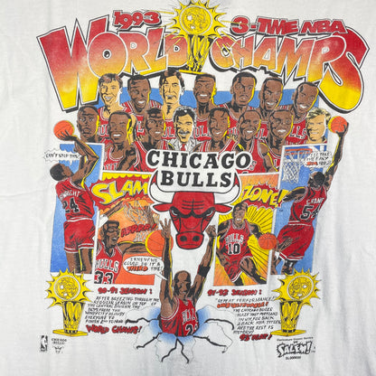 1993 Chicago Bulls 3-Time NBA Champions Comic T-shirt Sz XL (A535)