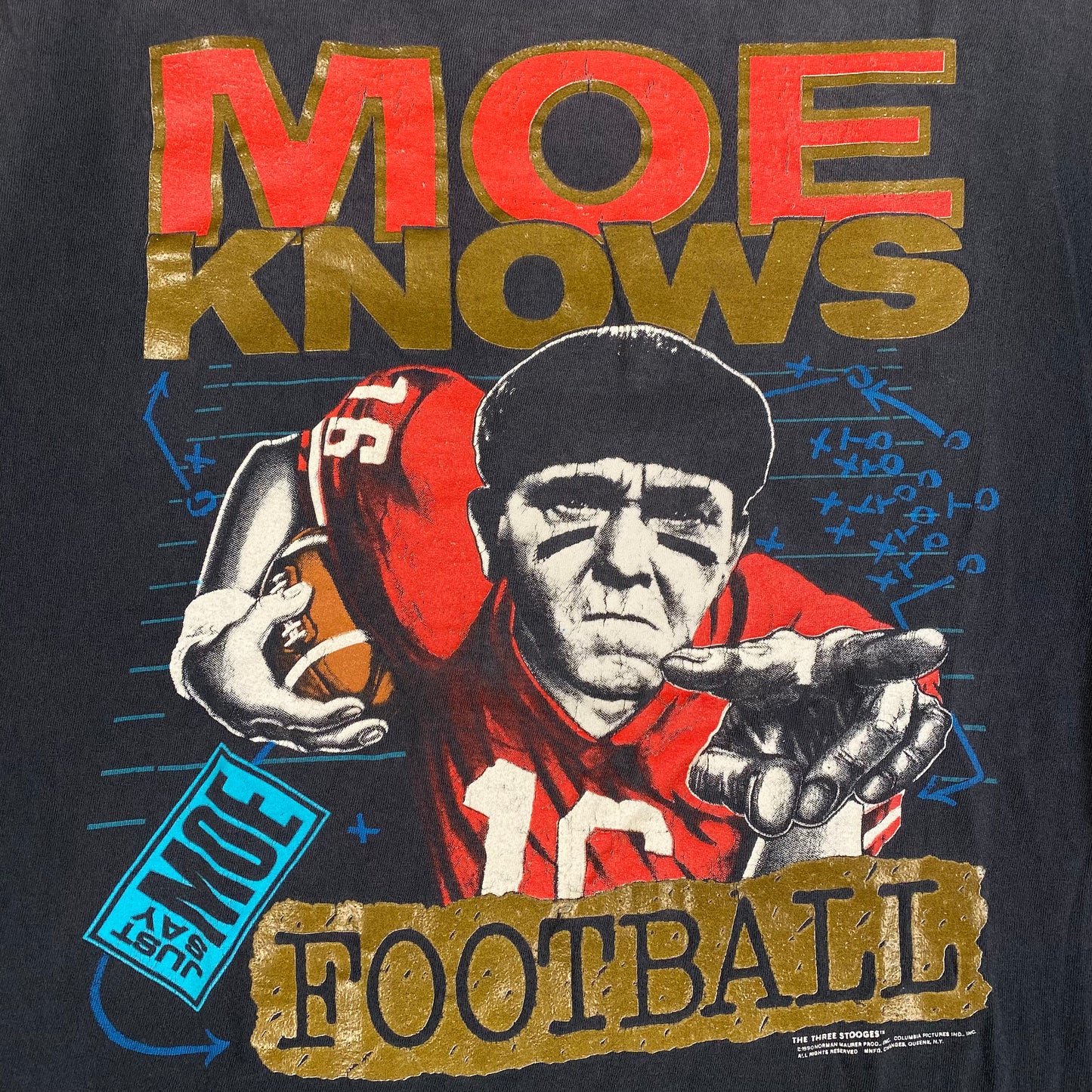 1990 The Three Stooges Moe Knows Football T-shirt Sz XL