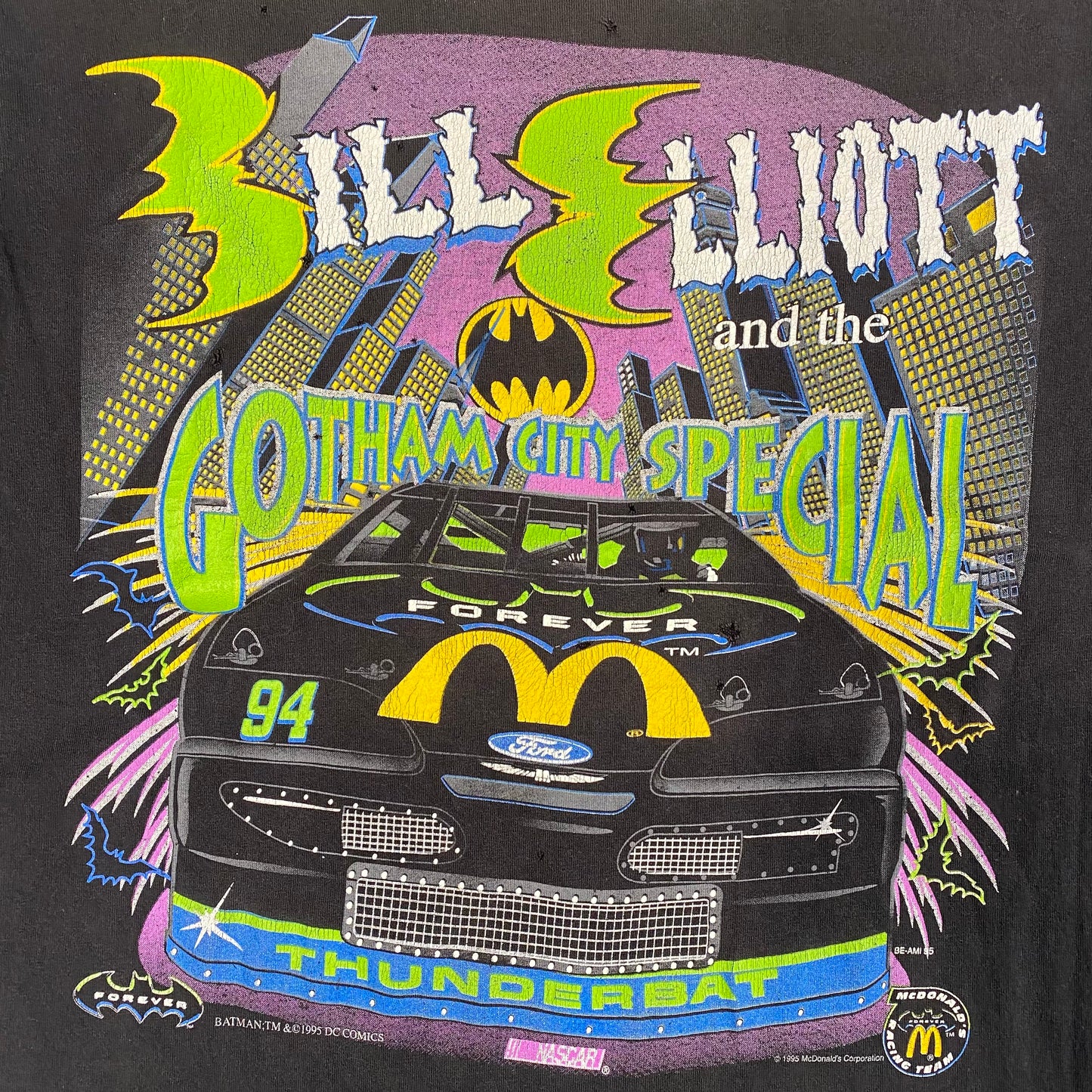 1995 Bill Elliot NASCAR Batman McDonald’s T-shirt Sz XL (1990)