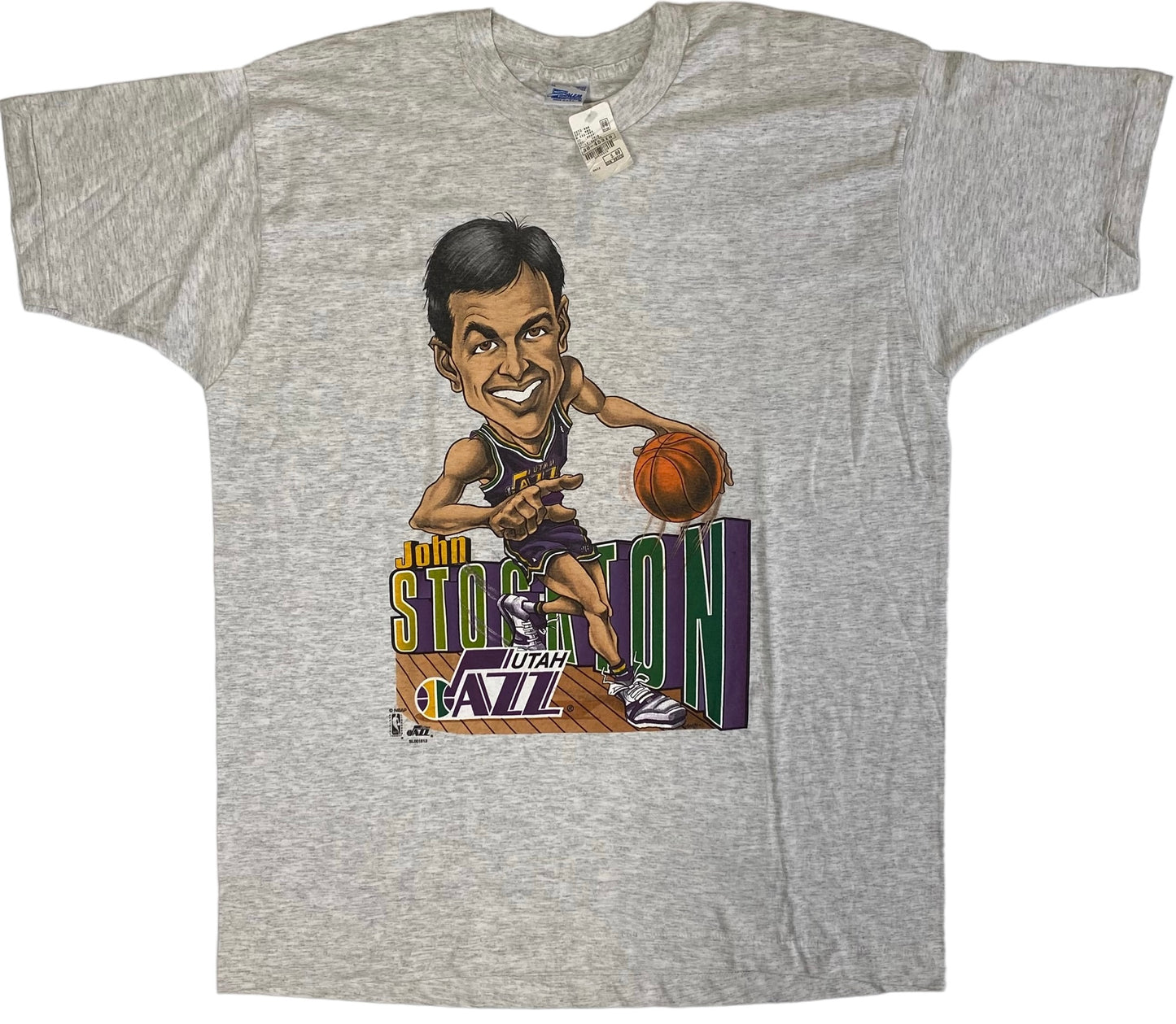 90’s John Stockton Utah Jazz Cartoon T-shirt Sz XL (X077)