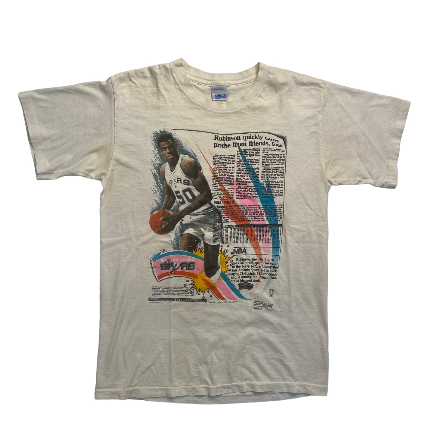 1990 David Robinson Spurs Article T-shirt Sz L (A3100)