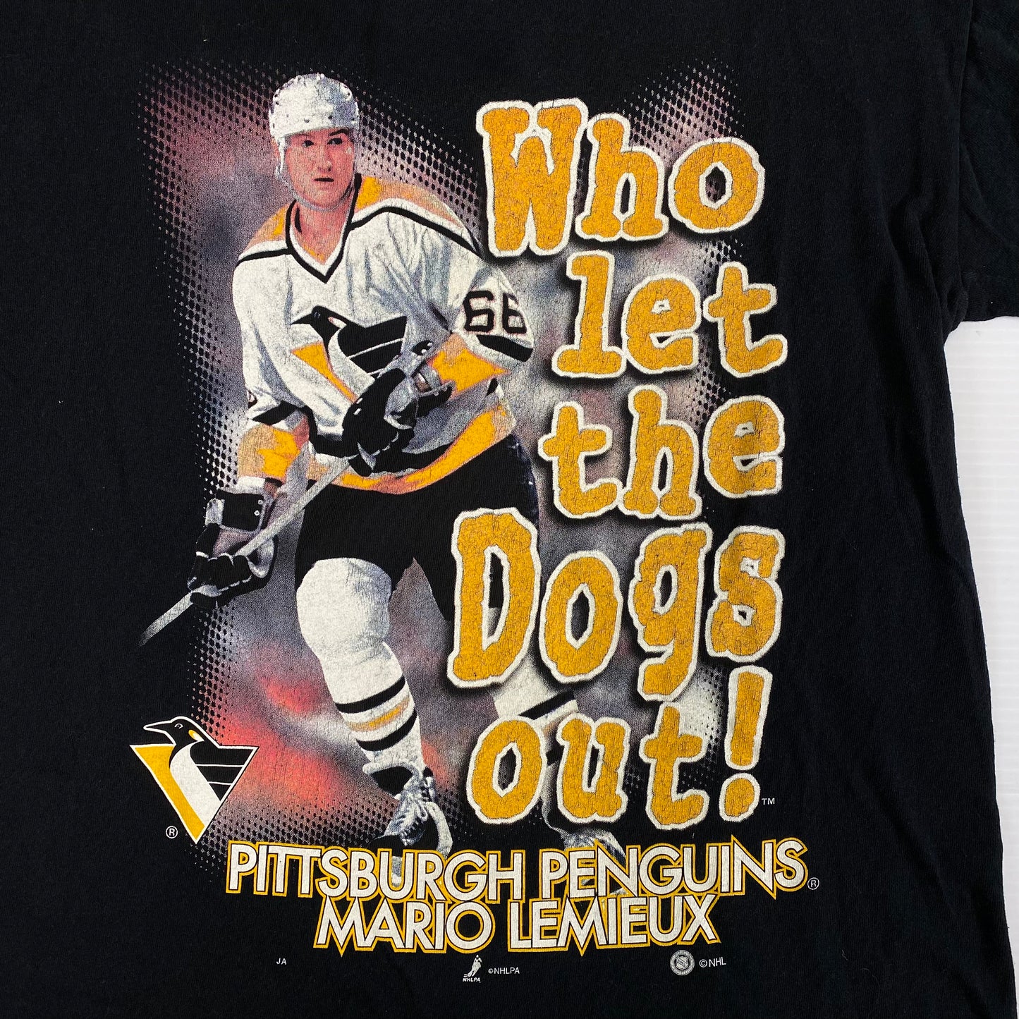 90’s Mario Lemieux ‘Who let the dogs out!’ T-shirt Sz M (L278)