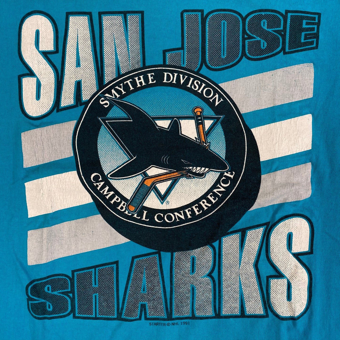 1991 San Jose Sharks Starter T-shirt Sz M (A670)