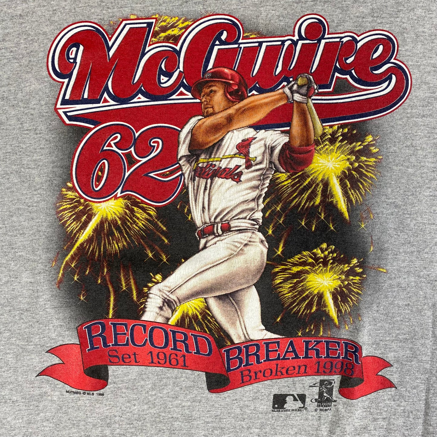 1996 Mark McGwire 62 Home Run Record T-shirt Sz 2XL (L339)