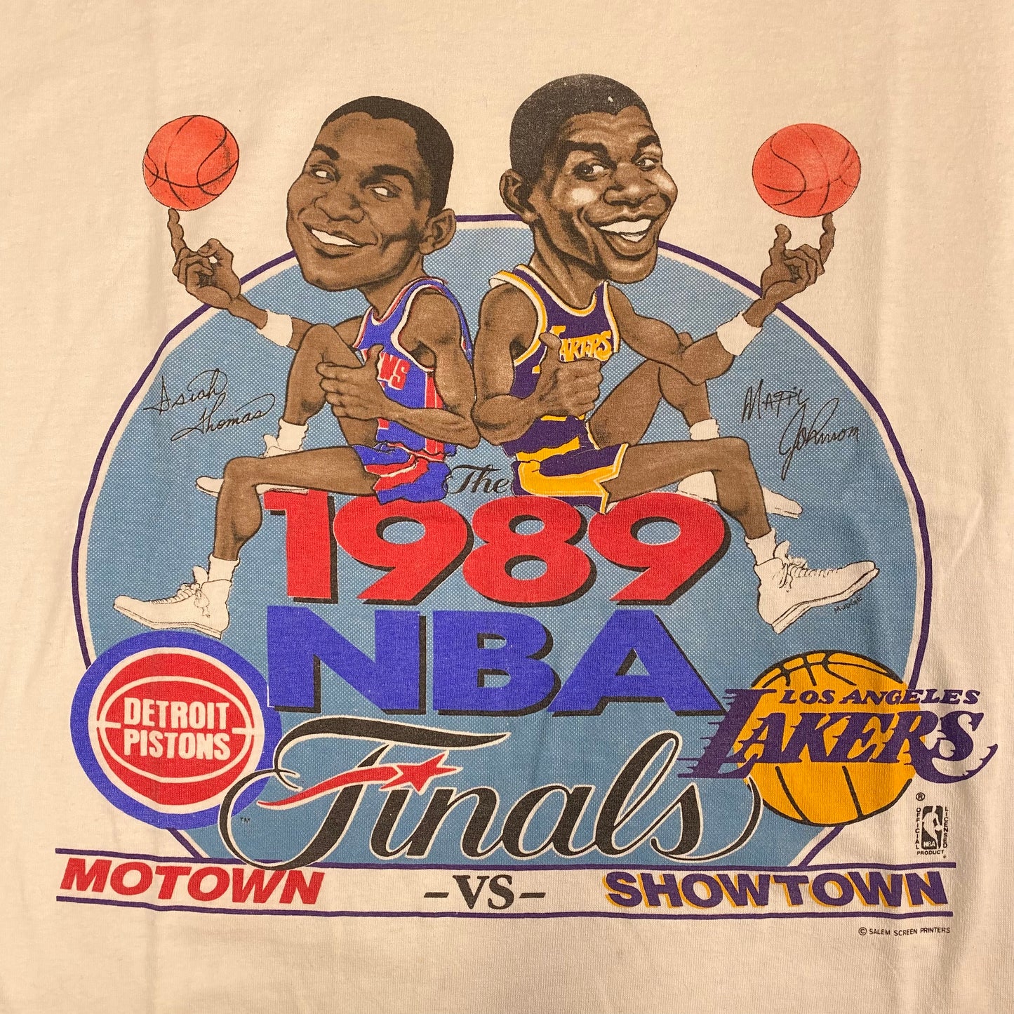 1989 Isaiah Thomas vs Magic Johnson NBA Finals T-shirt Sz XL (AL775)